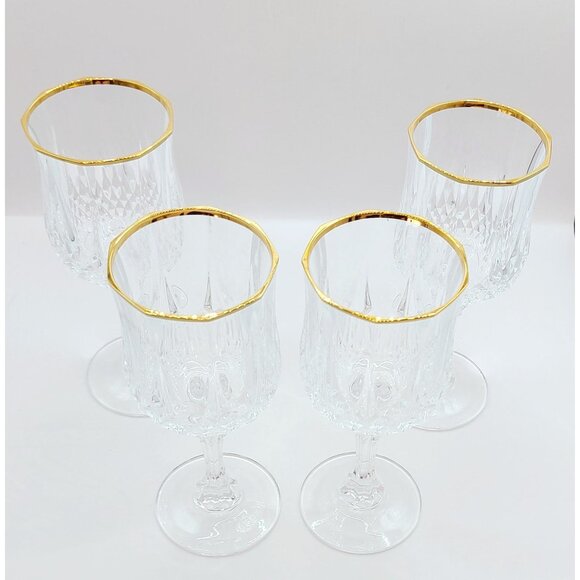 Cristal d'Arques Durand LONGCHAMP Gold Rim Wine Glasses 6.5" Tall - Set of 4 - Picture 2 of 12